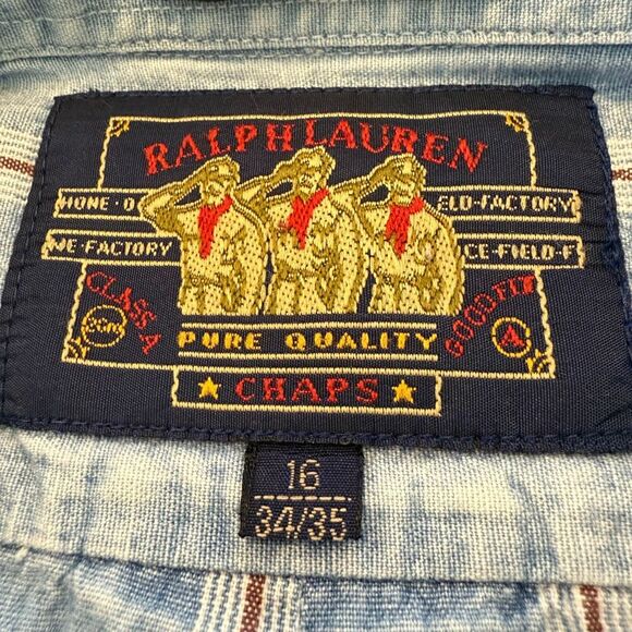 Vtg Ralph Lauren Chaps Lt Denim Blue & Red Striped Button Up Shirt SzXL Slouchy - Picture 14 of 14